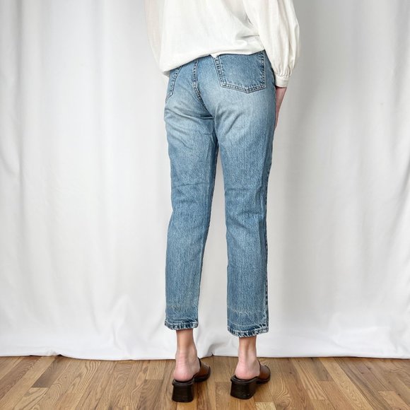 Vintage Button Fly High Rise Ribcage Straight Leg Relaxed Fit Faded Denim Jeans - Picture 4 of 8